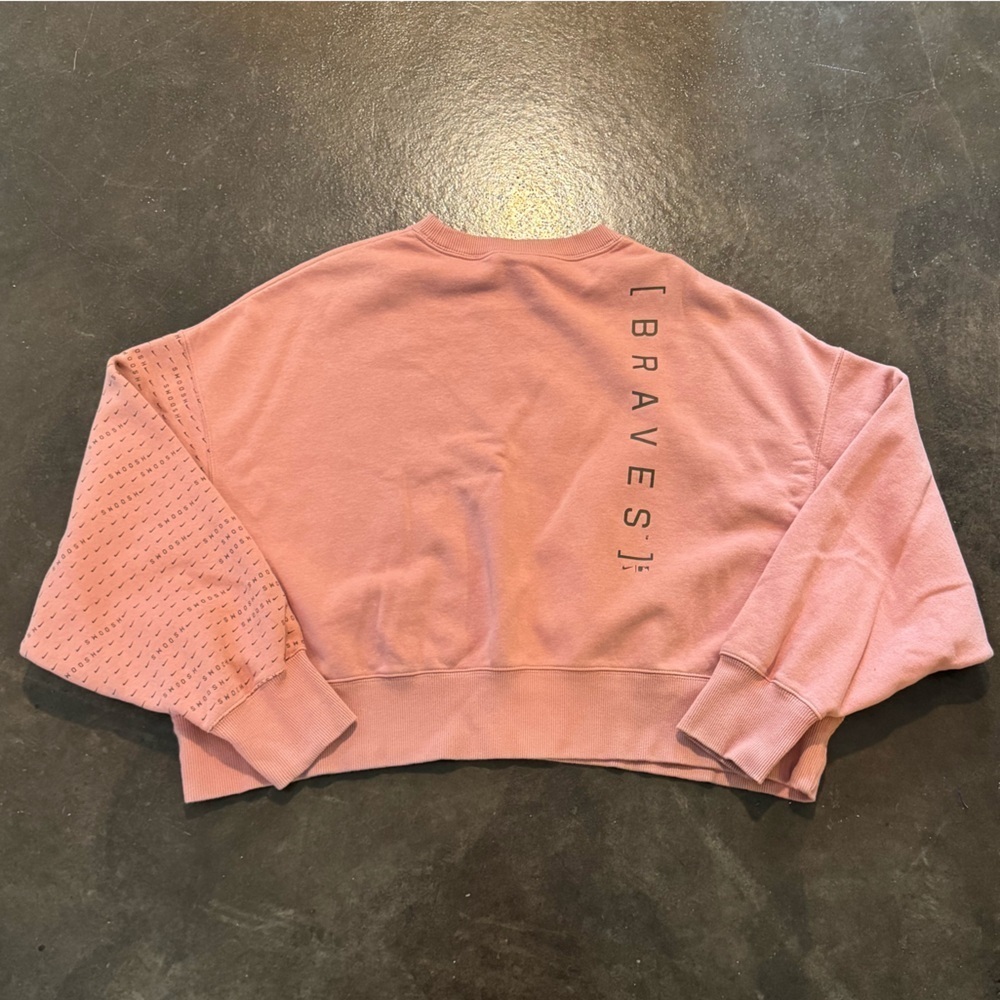 Women's Atlanta Braves Nike Pink Oversized Cropped Pullover Sweatshirt - Picture 3 of 6